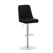 Set di 2 sgabelli da bar regolabili in altezza con rotazione 360°; schienale in pu nero e base in metallo argentato