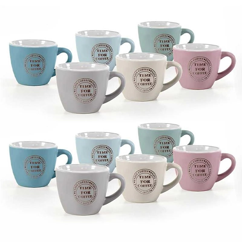 SET 12 TAZZINE DA CAFFE COLORI PASTELLO "TIME FOR COFEE"  90CC
