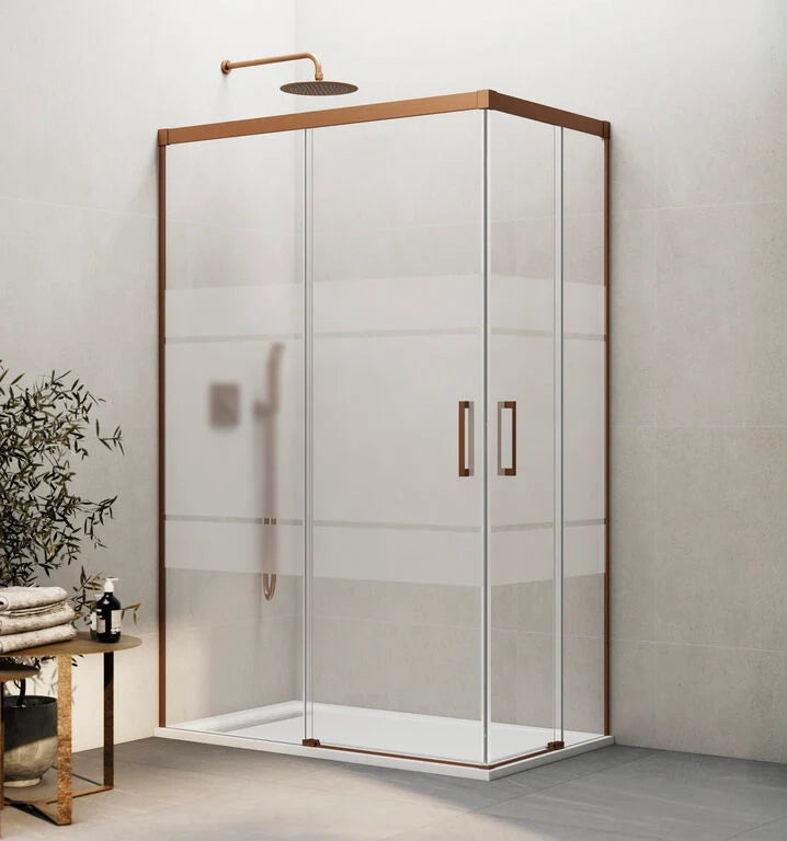 Box doccia angolare BASIC apertura al vertice 120x90 cm (115-120/85-90) rame vetro satinato