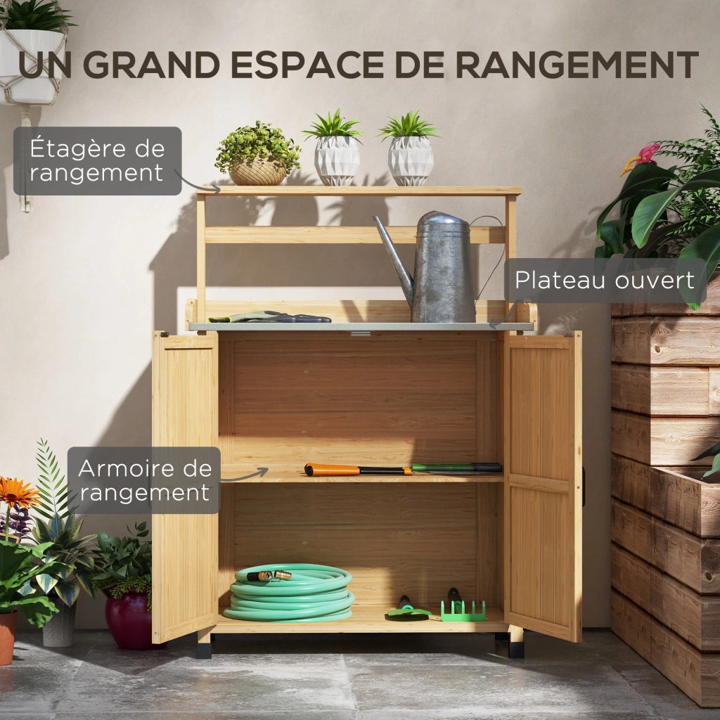 Tavolo da giardino con ripiano e scaffali ¨C zephmum ¨C legno di abete giallo