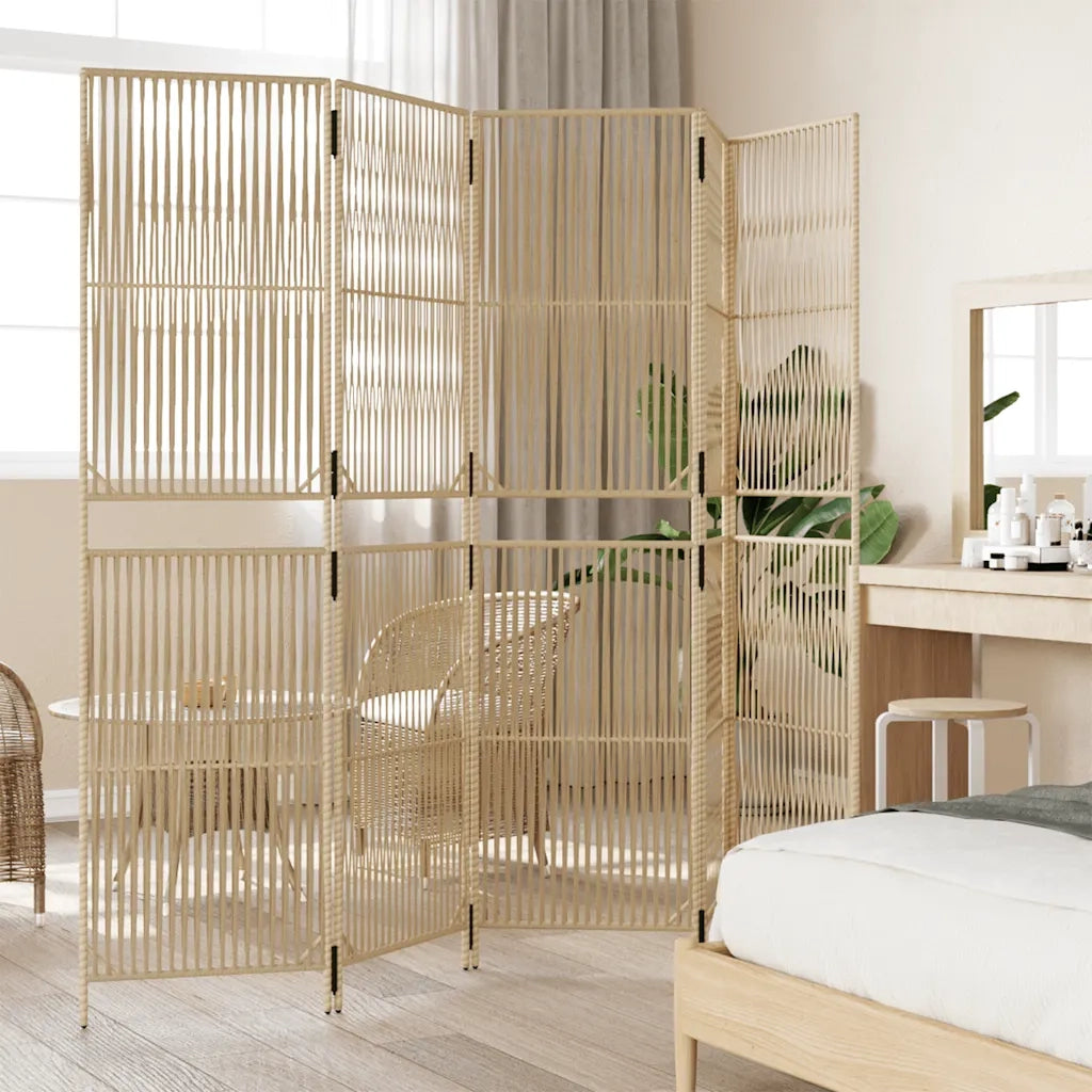 Divisorio per Ambienti | Divider per stanze | Paravento a 5 Pannelli Beige in Polyrattan