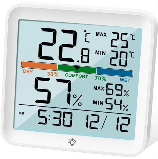 Hygrometro per Interno - Apparecchio di Misura dell'Umidità dell'Aria con Display LCD - Digitale Analogico con Aggiornamenti Veloci - 2x Batterie AAA