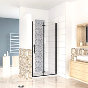 120x190 cm Porta Doccia per Nicchia Apertura Battente Pieghevole in Vetro Temperato Trasparente 5 mm Anticalcare Telaio Nero Opaco