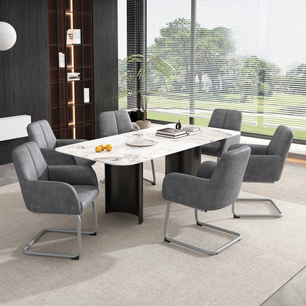 Set di 2 sedie da pranzo con schienale ergonomico; braccioli integrati e seduta imbottita in microfibra grigia