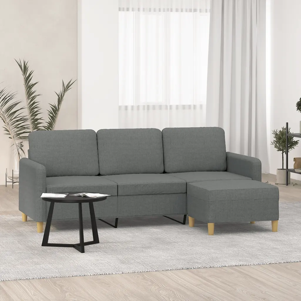 Divano | Divano da soggiorno | Sofa a 3 Posti con Poggiapiedi Grigio Scuro 180cm in Tessuto