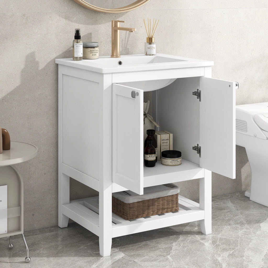 Mobile da bagno con lavabo in ceramica; 1 anta; per bagno; bianco; 60 cm