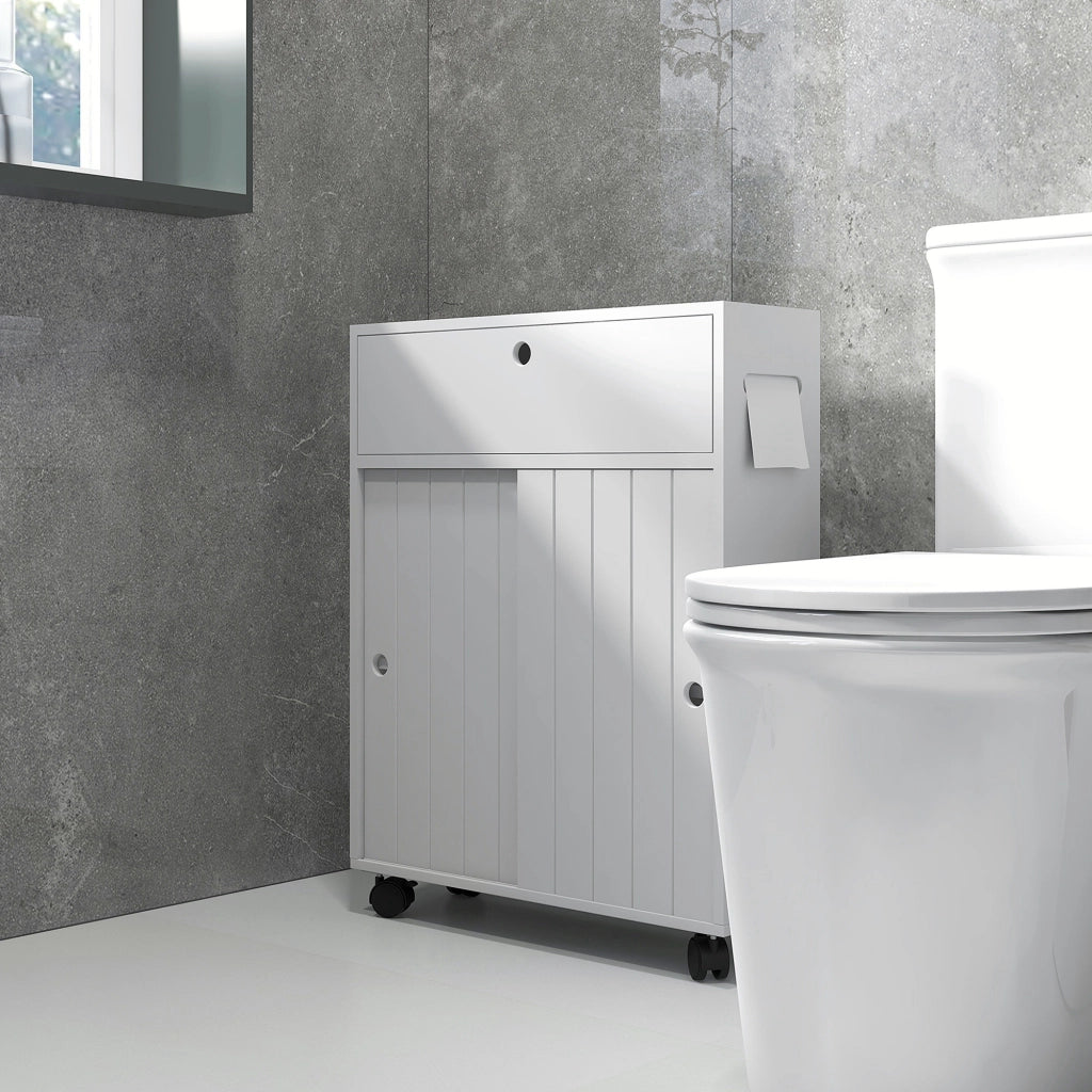 Mobiletto Bagno con Ruote e Ripiani Regolabili ¨C zephmum ¨C Bianco 52x17x67 cm