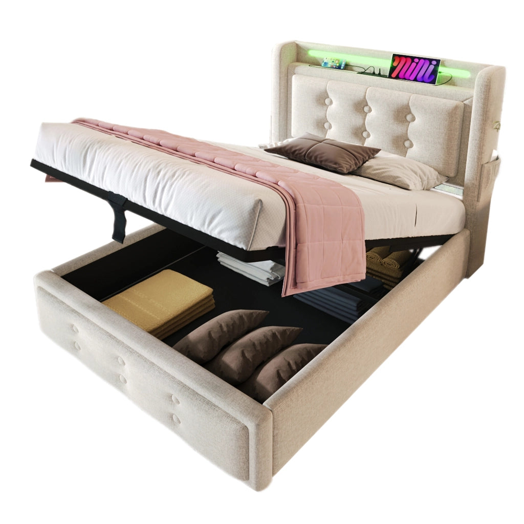 letto imbottito cotone lino beige 90 x 200 cm