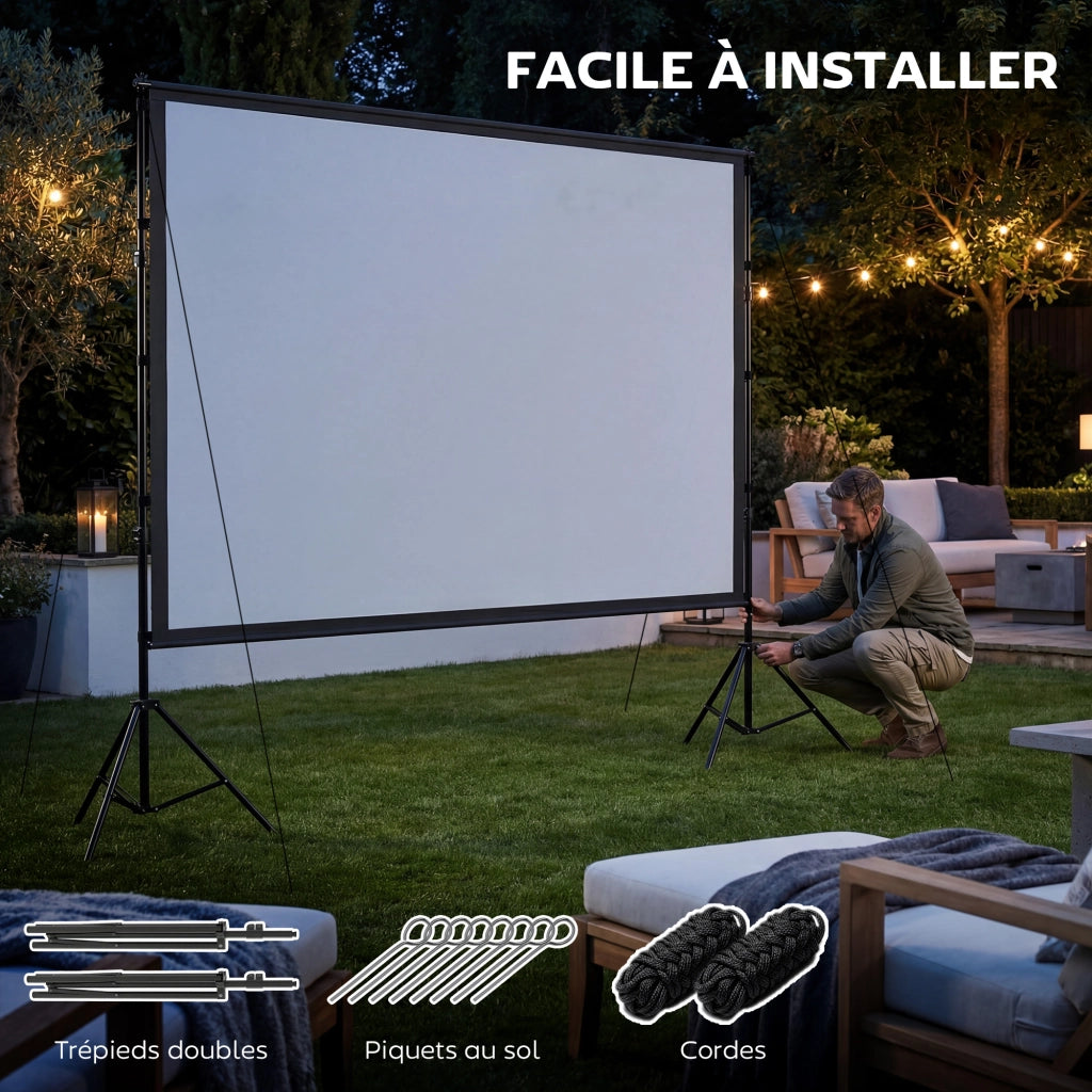 Schermo proiezione portatile 120 pollici 16:9 HD 4K/8K ¨C zephmum ¨C 309x62x217cm bianco e nero