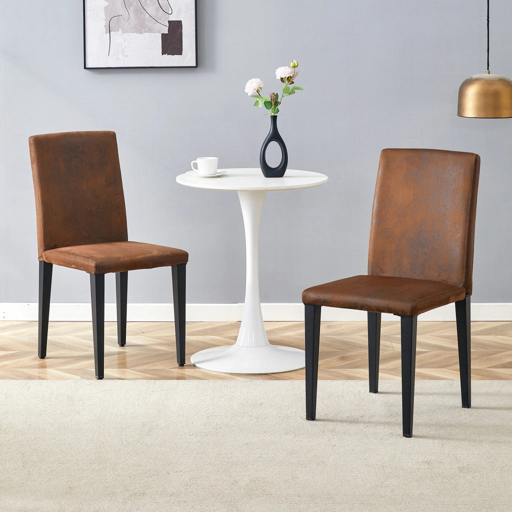 Set di 2 sedie da pranzo moderne in tessuto marrone e metallo nero, stile minimalista