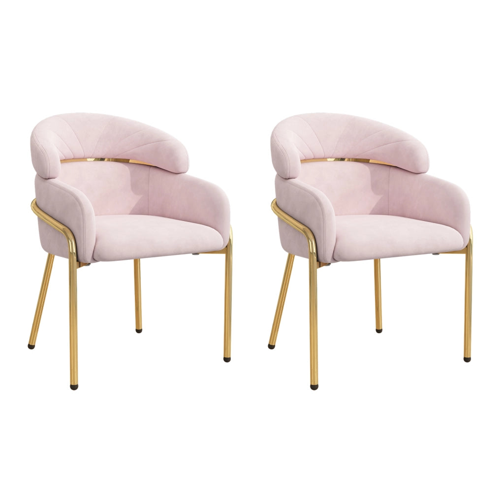 Sedia da pranzo singola con schienale ergonomico in velluto; 4 gambe in metallo; per soggiorno e camera; rosa