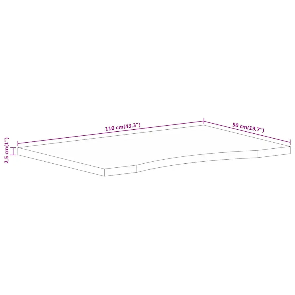 Piano Tavolo | Superficie Tavolo | Piano Scrivania con Curva 110x50x2,5cm Massello Grezzo di Mango