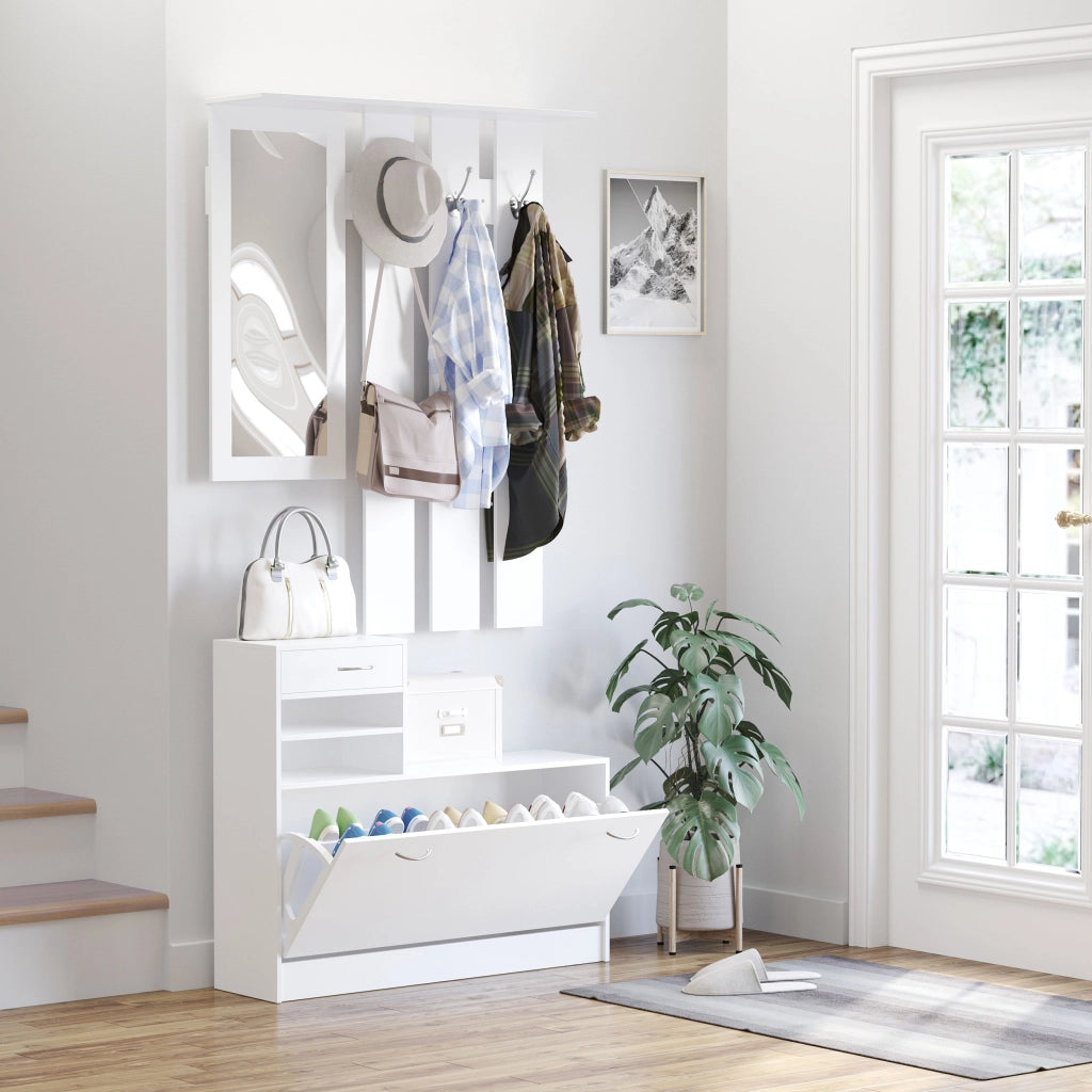 Mobile d'ingresso con appendiabiti, specchio e scarpiera ¨C Minimal ¨C bianco