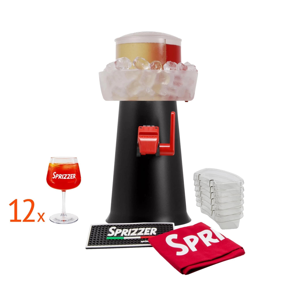 SPRIZZER Kit completo Sprizzer Nero con 12 bicchieri sacca rossa resistente 6 vaschette Aperibox durevoli e tappetino antiscivolo Il set completo di Sprizzer