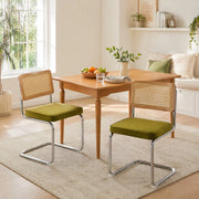 Sedia da pranzo a sbalzo con schienale in rattan, struttura in acciaio e velluto verde oliva, portata 300 lb