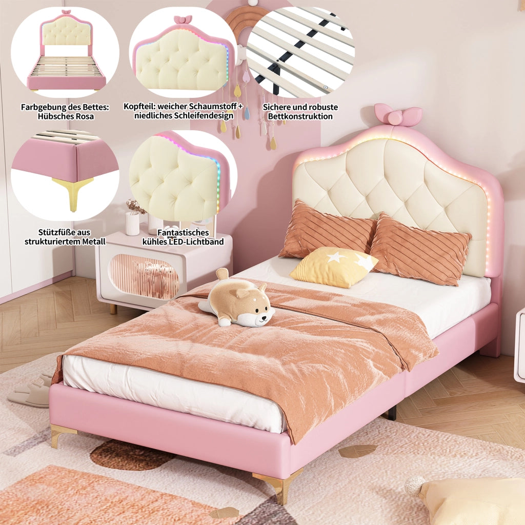 letto imbottito pu rosa bianco 90x200 cm