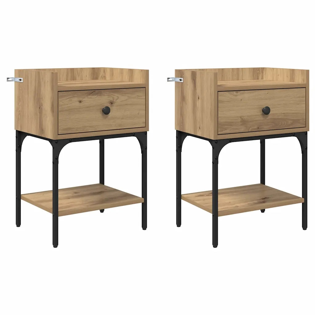 Comodino con cassetto 2 pz-Set di 2 Tavolino da notte Rovere artigianale 40 x 29 x 60 cm