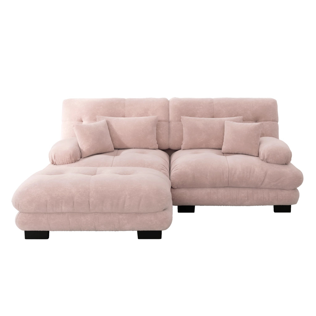 Divano Angolare in Tessuto Chenille con Ottoman e Cuscini ¨C MINIMAL ¨C Rosa