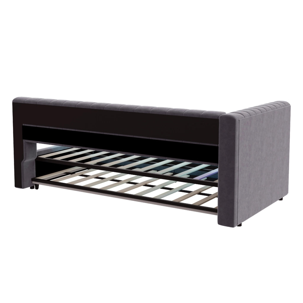 LETTO DIVANO ESTRAIBILE 90x200 cm Velluto Grigio con LED e USB