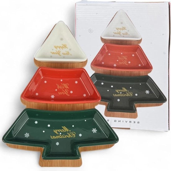 Set da tapas in legno con piatti in ceramica e design di abete
