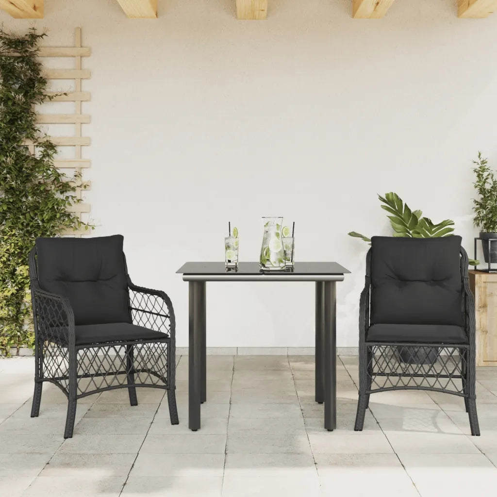 Set da Bistrò 3 pz con Cuscini Nero in Polyrattan