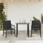 Set da Bistrò 3 pz con Cuscini Nero in Polyrattan