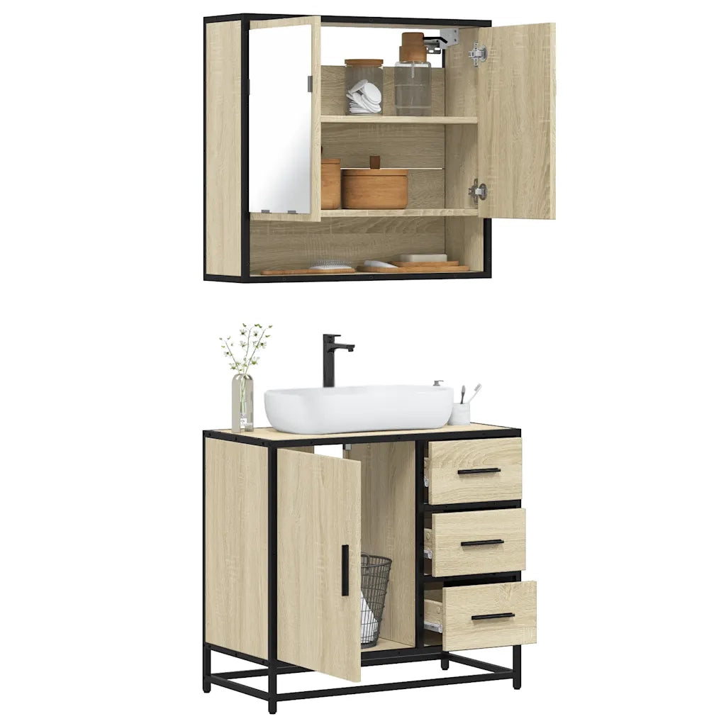 Set Mobili da Bagno | Armadio da bagno 2 pz Rovere Sonoma in Legno Multistrato