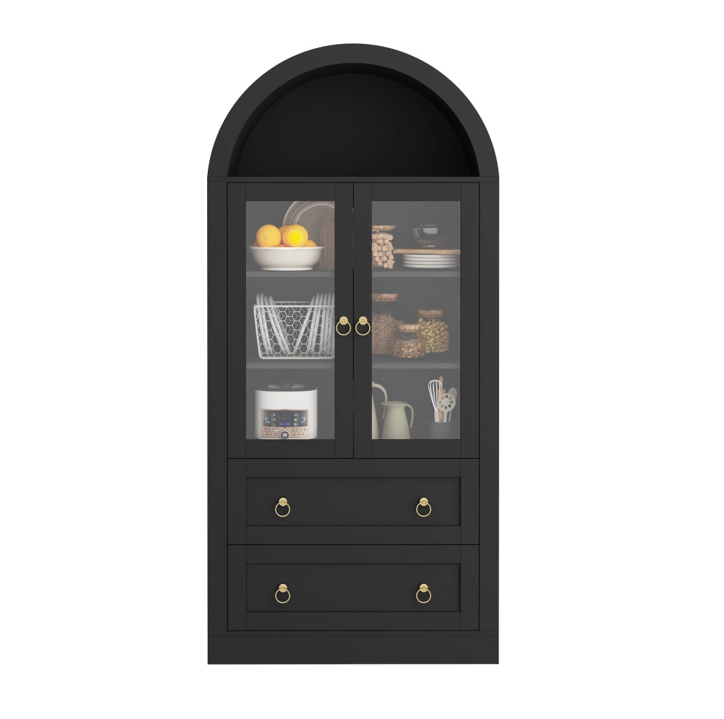 Armadio con arco 80 x 36 x 170 cm con ante in vetro e ripiani regolabili; nero
