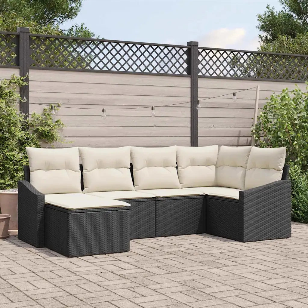 Set di divani con cuscino 6 pcs Nero polyrattan