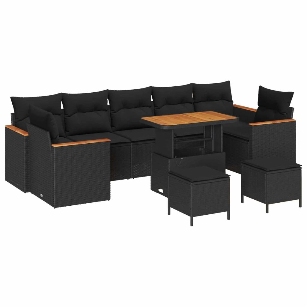 Set Divano da Giardino con cuscino 10 pcs Nero Poly Rattan