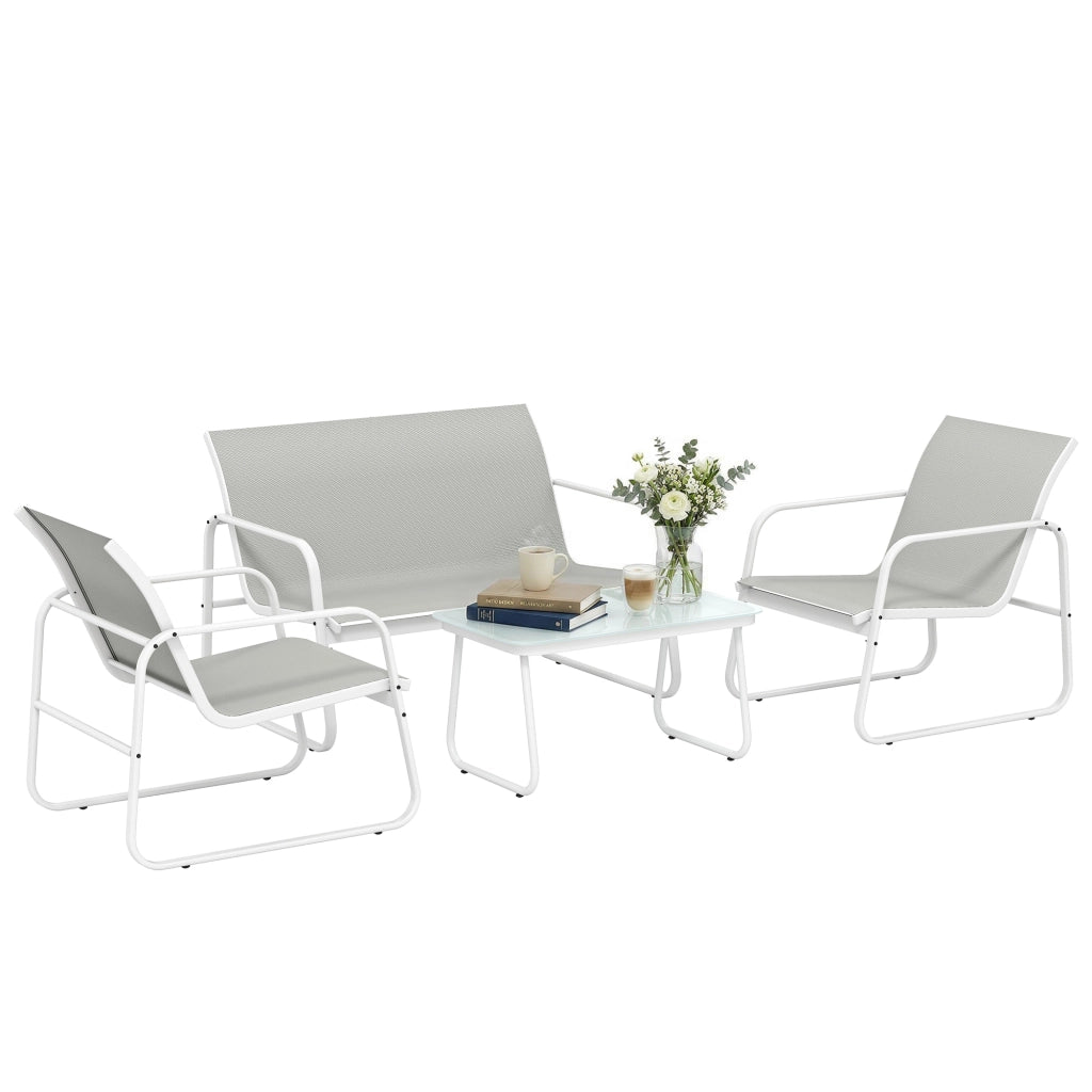 Set Giardino 4 Pezzi con Divano 2 Posti ¨C Minimal ¨C Tessuto Grigio Chiaro