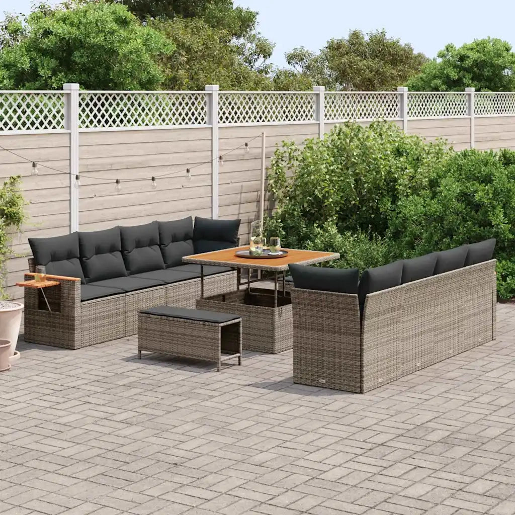 Set Divano da Giardino con cuscino 12 pcs Grigio polyrattan