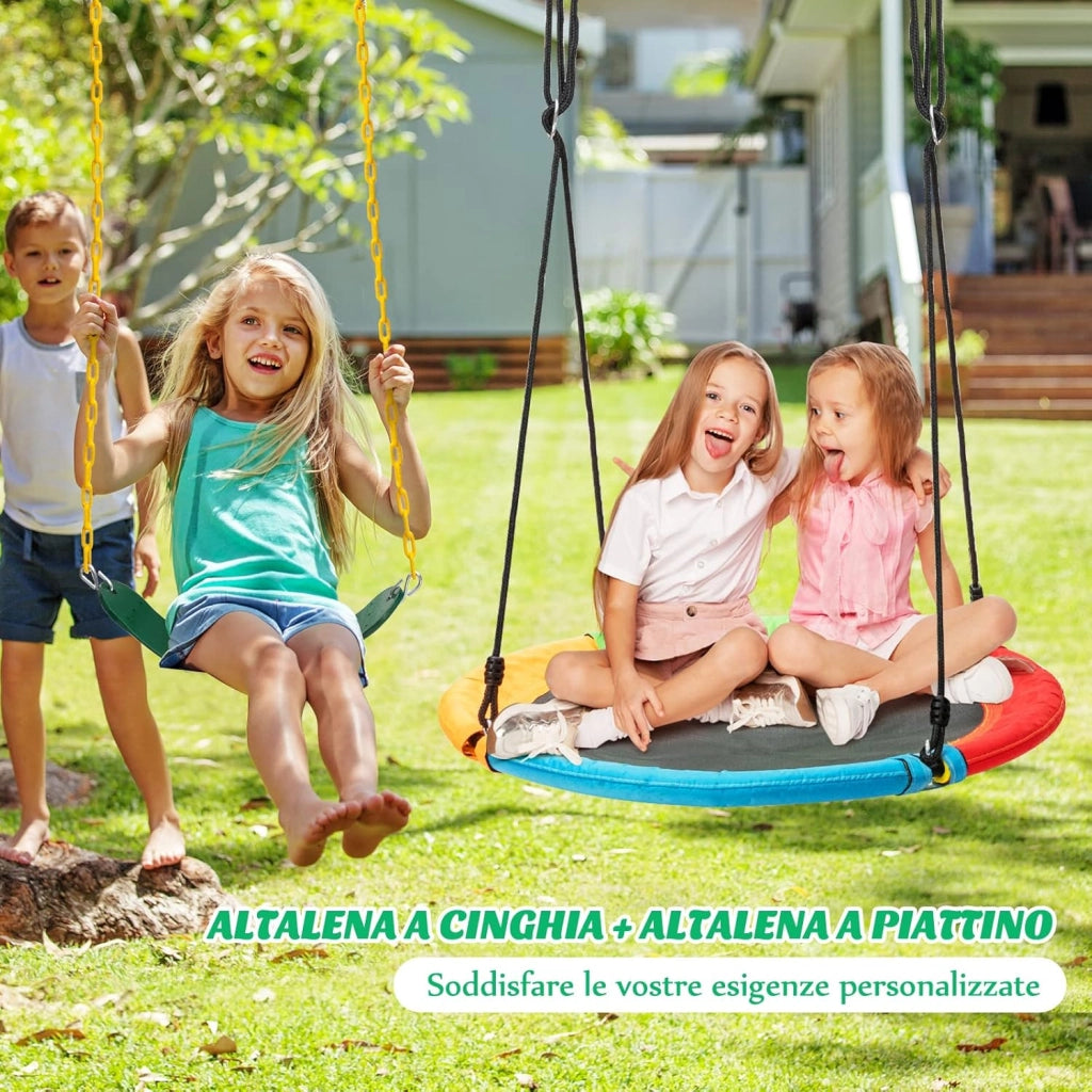 Set di 2 Altalena da Giardino per Bambini, con 1 Sedile Altalena in EVA Morbido e 1 Altalena Nido, 2 modi per appenderle e facili da montare, ideale per parco, giochi, cortile, giardino