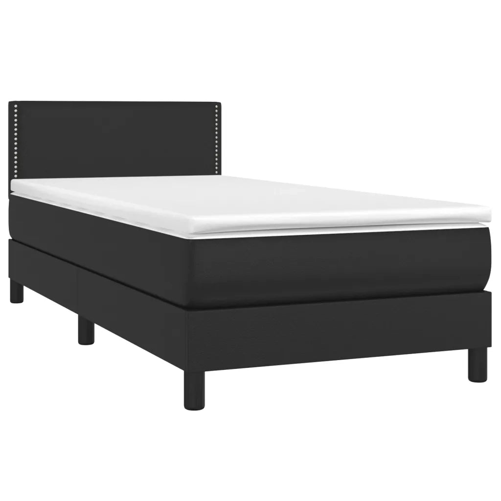 Letto singolo | Letto per adulti | Giroletto a Molle con Materasso Nero 90x200 cm in Similpelle
