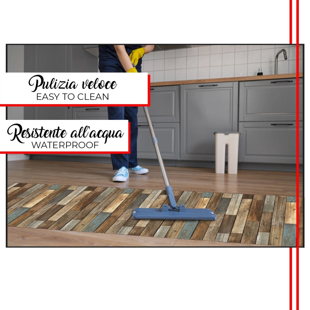 Tappeto Cucina Antimacchia 51x40 cm Stampa HD Alta Definizione Passatoia Gomma Pvc Parquet Colorato