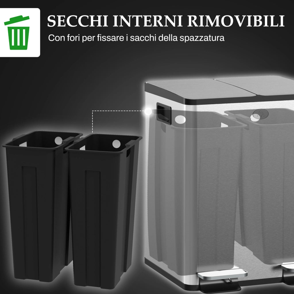 Cestino Rifiuti 2 Scomparti ¨C Zephmum ¨C Acciaio Inox e PP 45.8x36x51.6 cm