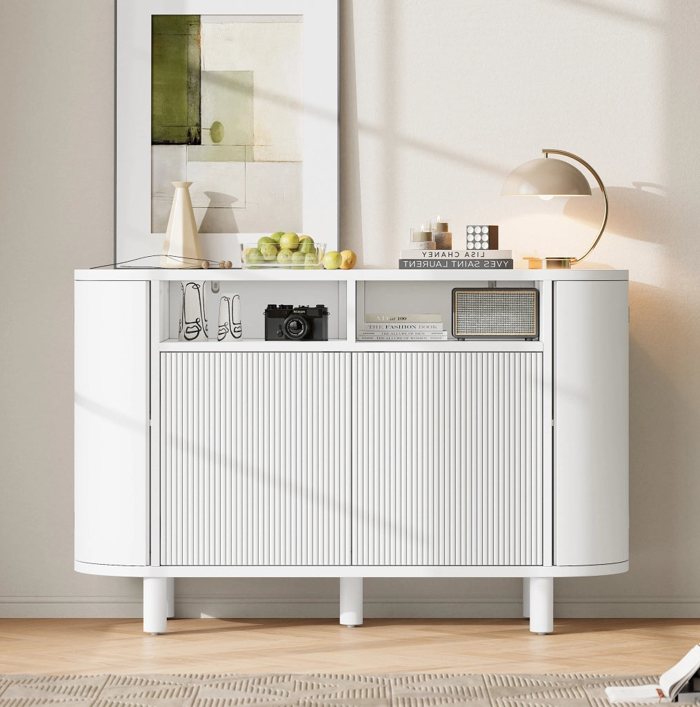 Sideboard 120x38x77 cm con vano ad arco e ripiani regolabili in MDF bianco