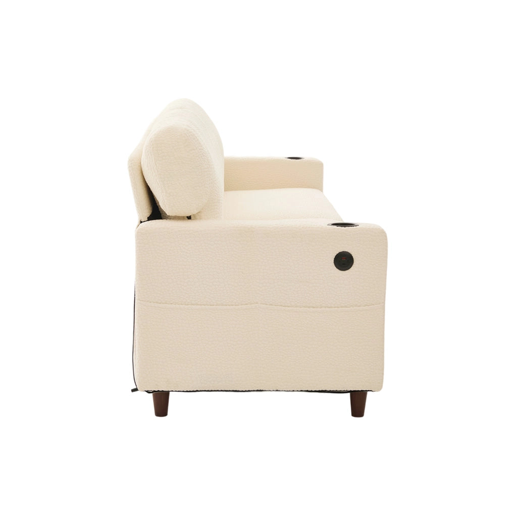 Divano a 2 posti 203x77.5x86 cm con USB-C; LED e portabevande in chenille beige