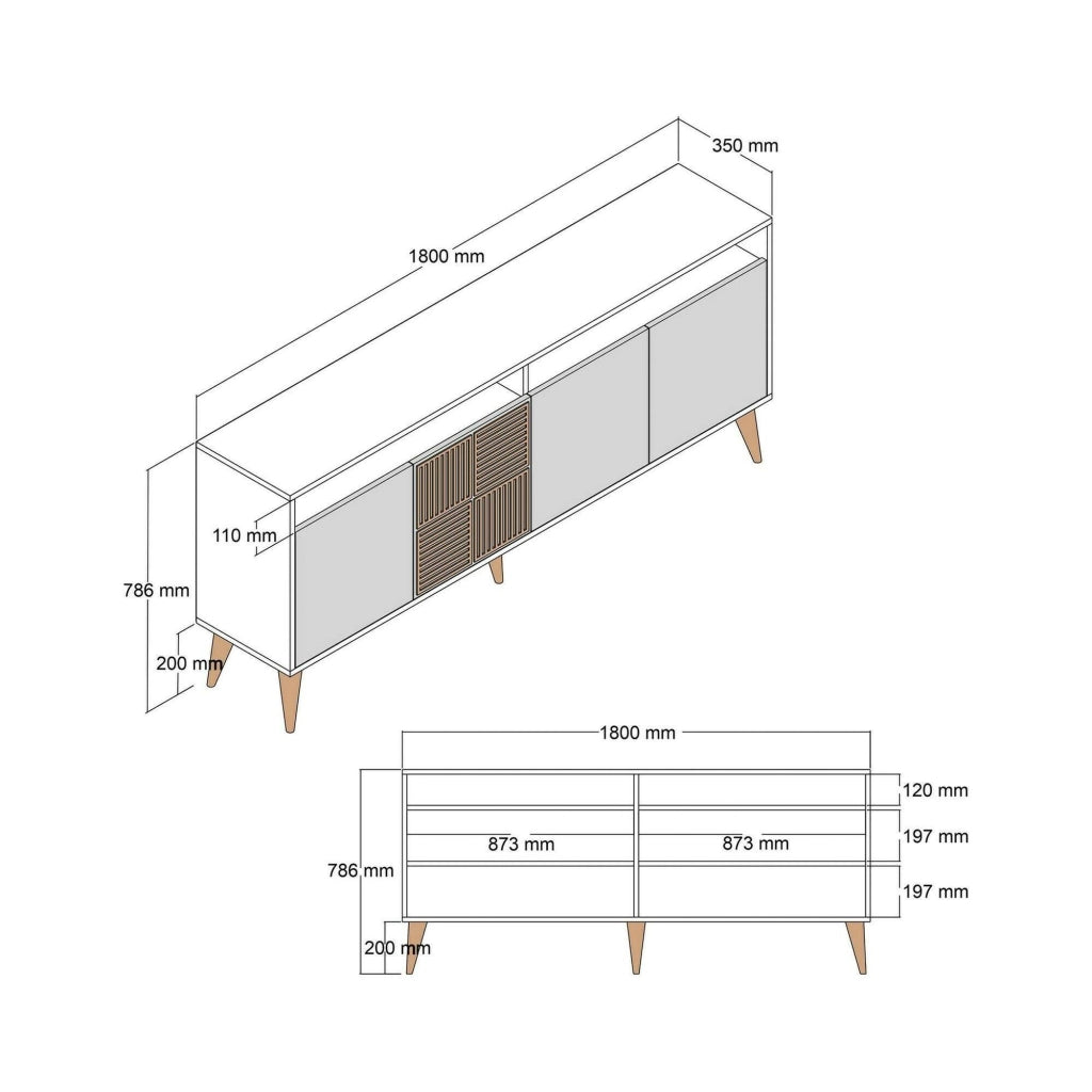 Consolle Jole, Credenza da soggiorno, Armadio basso per TV, Base parete attrezzata, 180x35 h79 cm, Noce e Antracite