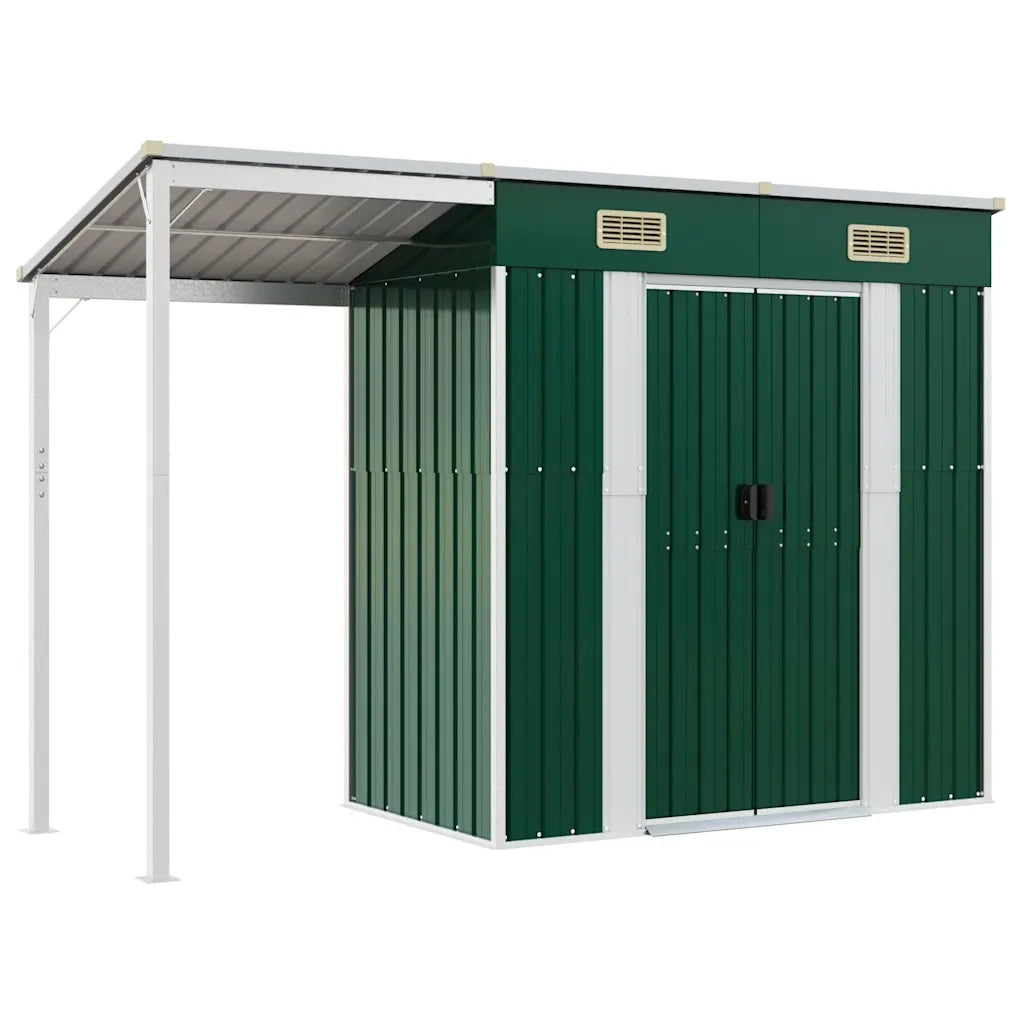 Capanno Giardino con Tetto Esteso Verde 277x107x181cm Acciaio 364524