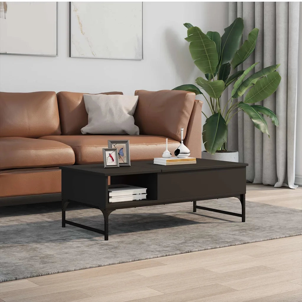 Tavolino Salotto Nero 100x50x35 cm Legno Multistrato e Metallo 845391