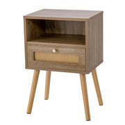 Comodini in rattan con cassetto tavolini laterali stile boho da letto, Comodini in legno per soggiorno Naturale-Comodini