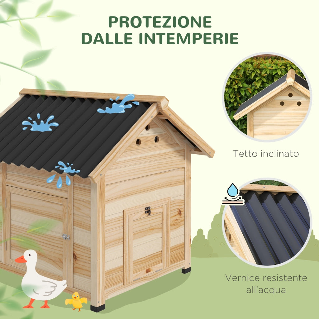 Casetta per Anatre da Esterno 78x90x92 cm con Rampa Fondo Rimovibile e Fori di Ventilazione in Legno