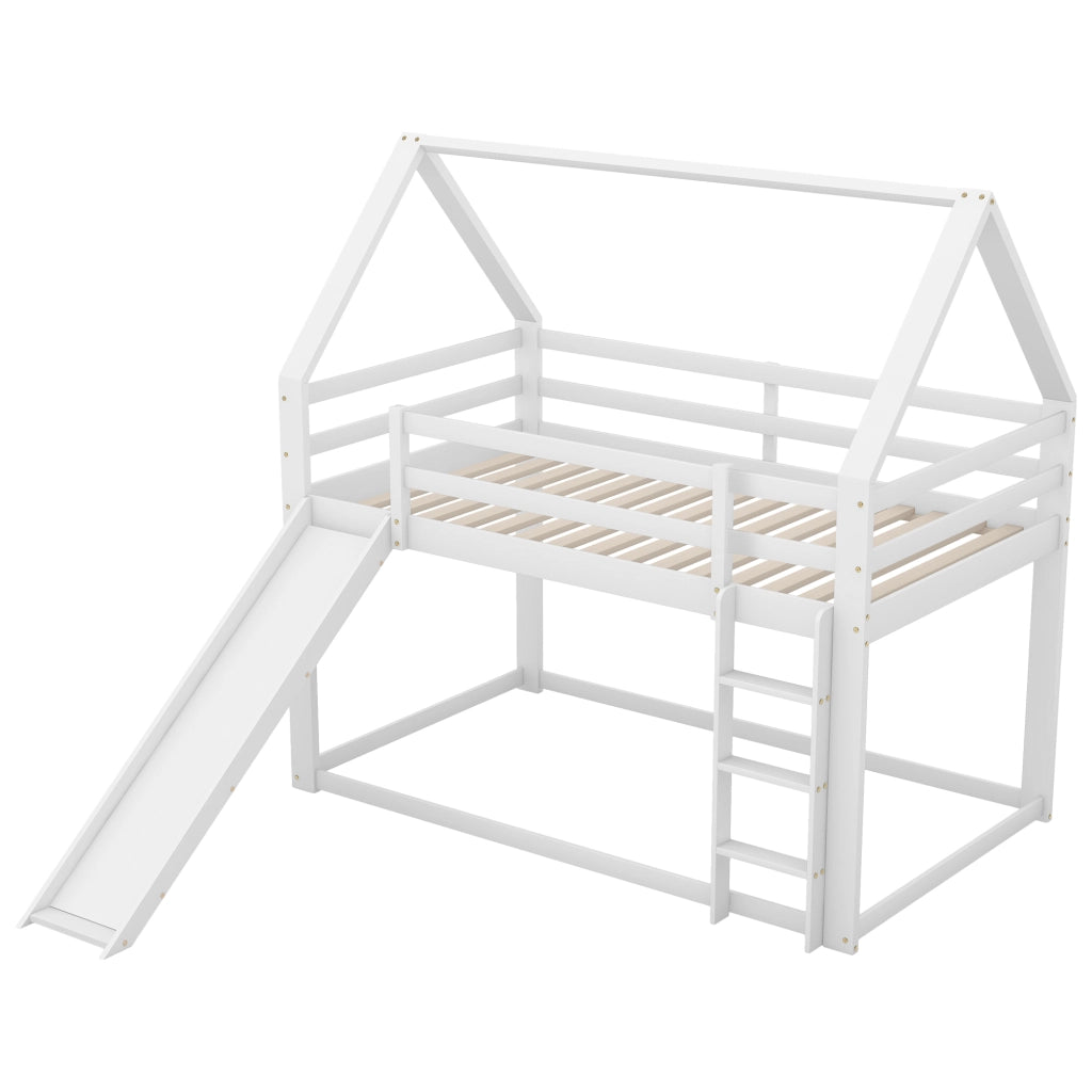 LETTO A CASTELLO a casetta 90x200 cm con scivolo e scala Bianco