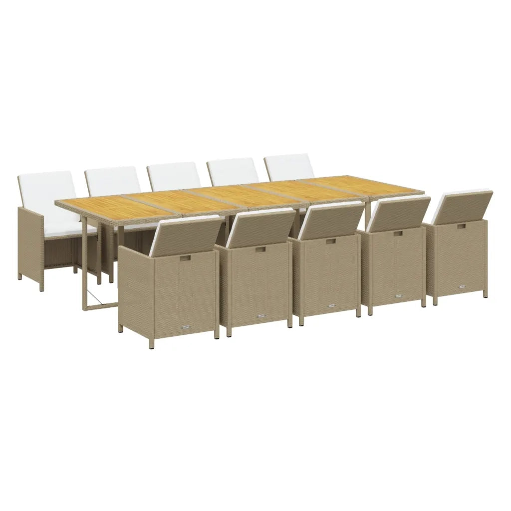Set da Pranzo da Giardino 11 pz con Cuscini in Polyrattan Beige 3095608