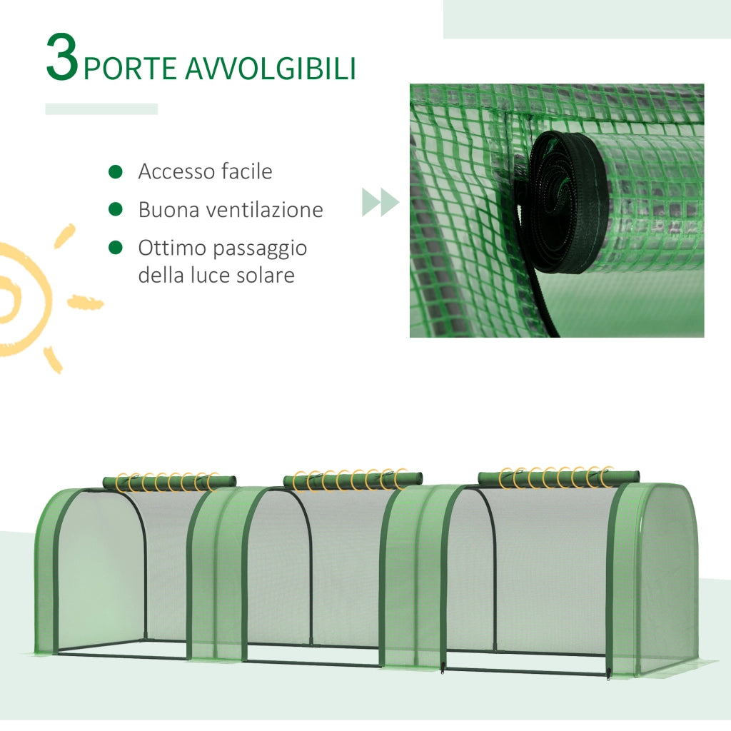 Serra Tunnel da Giardino ¨C Xylo ¨C Acciaio e Plastica PP Verde 295x100x80cm