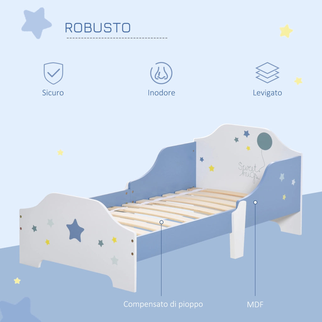 Letto basso per bambini con sponde ¨C Xylo ¨C blu e bianco