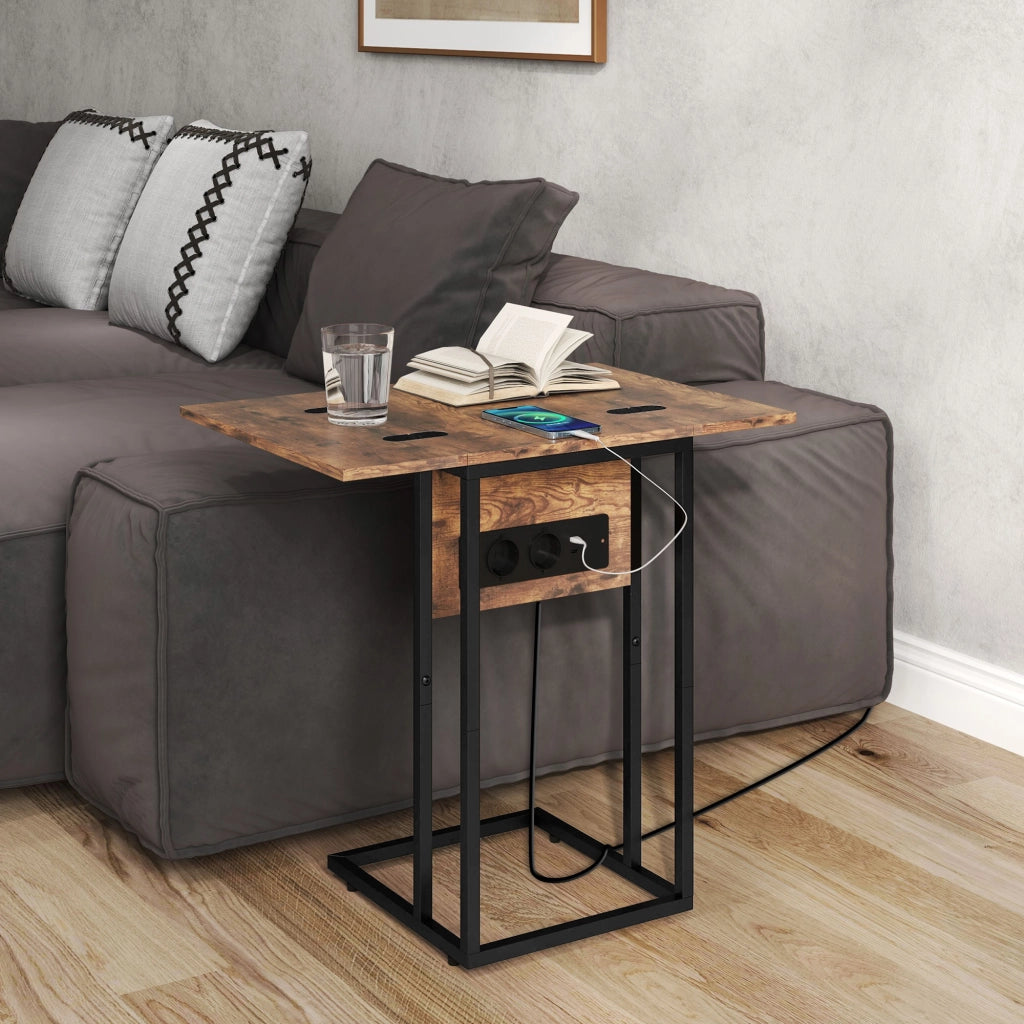 Tavolino da salotto con ricarica ¨C Xylo ¨C Effetto legno marrone e nero 39x29x57