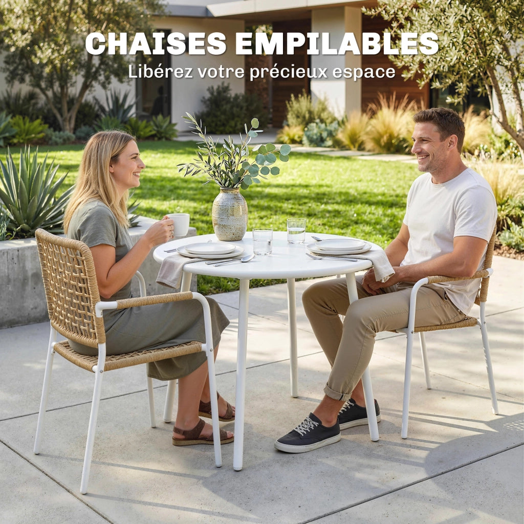 Sedie da Giardino Impilabili in Polyrattan con Braccioli e Schienale ¨C Xylo ¨C Giallo 55x57x82cm Set 2 Pezzi