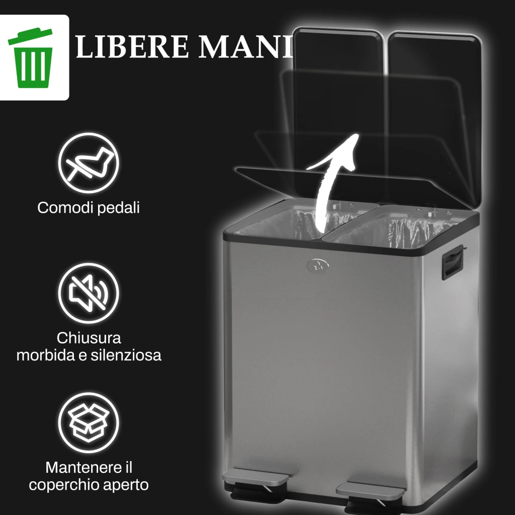Cestino Rifiuti 2 Scomparti ¨C Zephmum ¨C Acciaio Inox e PP 45.8x36x51.6 cm